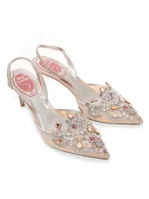 Escarpins slingback en tulle gris perle brodé de cristal Prix boutique 970€ Taille 36 — photo 2