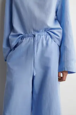 PANTALON LARGE TAILLE AJUSTABLE EN LIN - BLEU CIEL — photo 2
