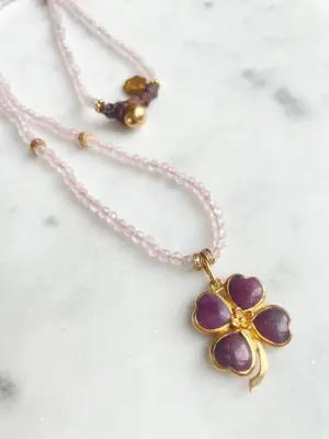 Nouveau ! BOHEMIAN RHAPSODIE PARIS Collier Angelica Rubis Rose — photo 2