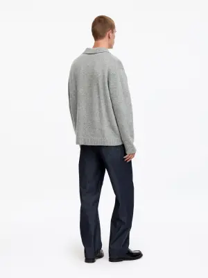 Pull polo en laine - Gris chiné — photo 2