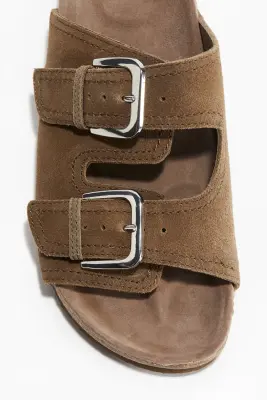 Sandales en cuir velours - Beige foncé — photo 2