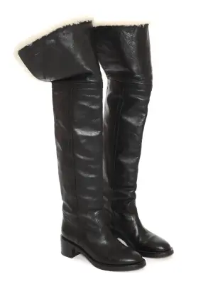 Bottes shearling cuissardes plates en cuir noir Prix Boutique 1600€ Taille 40 — photo 5