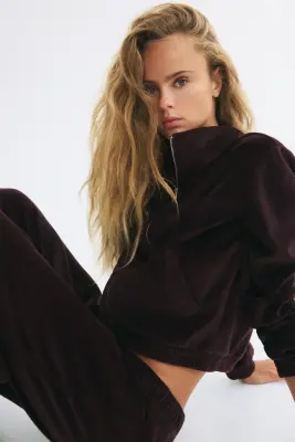 Pantalon jogger en velours - Violet foncé — photo 3