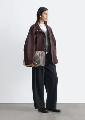 Veste à col en velours côtelé - Marron foncé — photo 3