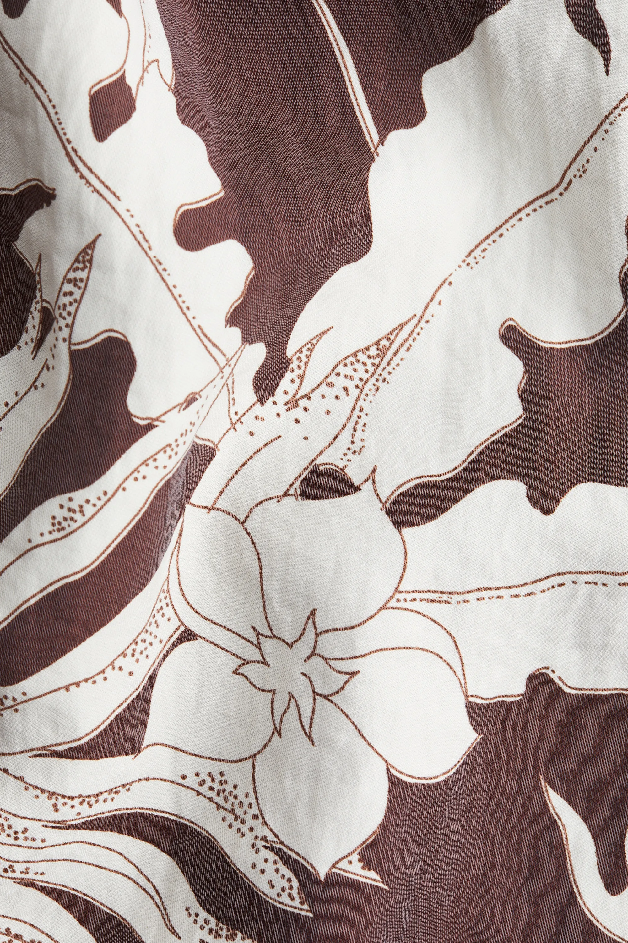 Robe à encolure carrée en twill - Marron foncé/fleuri