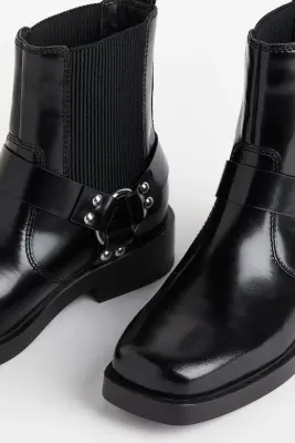 Bottines en cuir de style motard - Noir — photo 3
