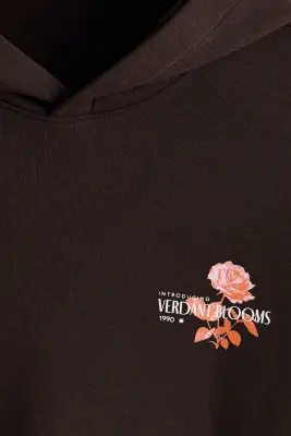 Hoodie imprimé Relaxed Fit - Marron foncé/Verdant Blooms — photo 5
