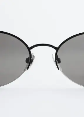 Lunettes de soleil à monture arrondie en métal - Noir — photo 2
