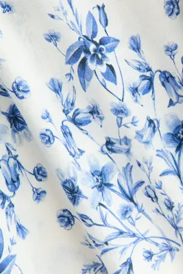 Blouse en lin mélangé - Bleu moyen/fleuri — photo 4