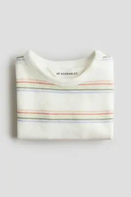 T-shirt en coton éponge - Blanc/rayé — photo 1