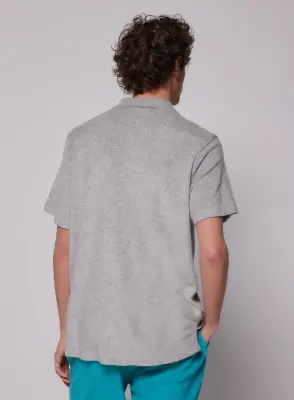 Chemise Gris chiné clair Col Chemise Manches Courtes en Coton / Modal — photo 5