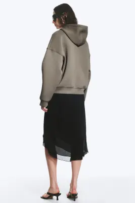 Sweat à capuche zippé oversize en scuba - Kaki Gris — photo 2