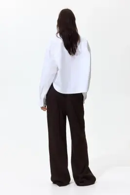 Pantalon large en lin mélangé - Marron foncé — photo 2