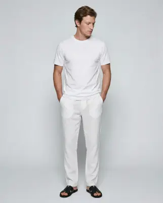 T-shirt Blanc Col Rond Manches Courtes en Coton / Lin — photo 4
