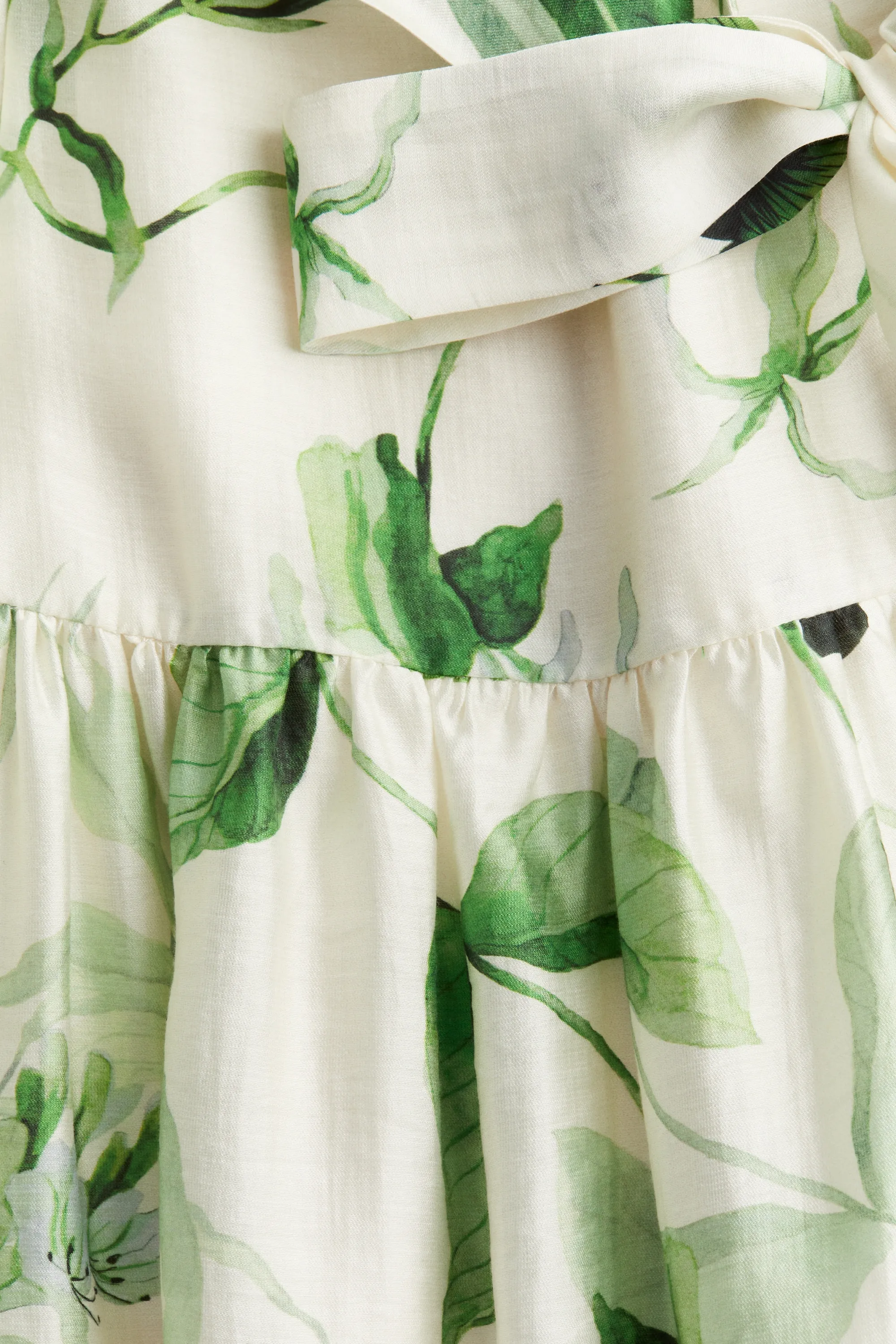 Robe asymétrique - Crème/vert/fleuri