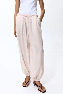 Pantalon à cordon avec jambes ballon - Rose pêche clair — photo 2
