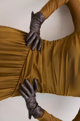 Gants en cuir - Marron foncé — photo 1