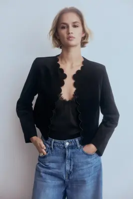 Veste en velours à bords festonnés - Noir — photo 1