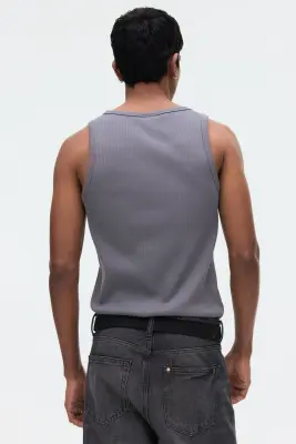 Débardeur côtelé Slim Fit - Gris foncé — photo 3