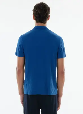 Tee shirt Bleu Manches Courtes Col Polo en Lin / Elasthanne — photo 2