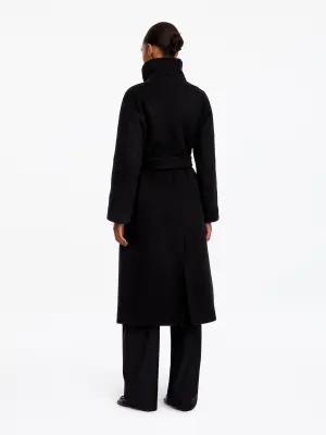 Manteau ceinturé en laine mélangée - Noir — photo 3