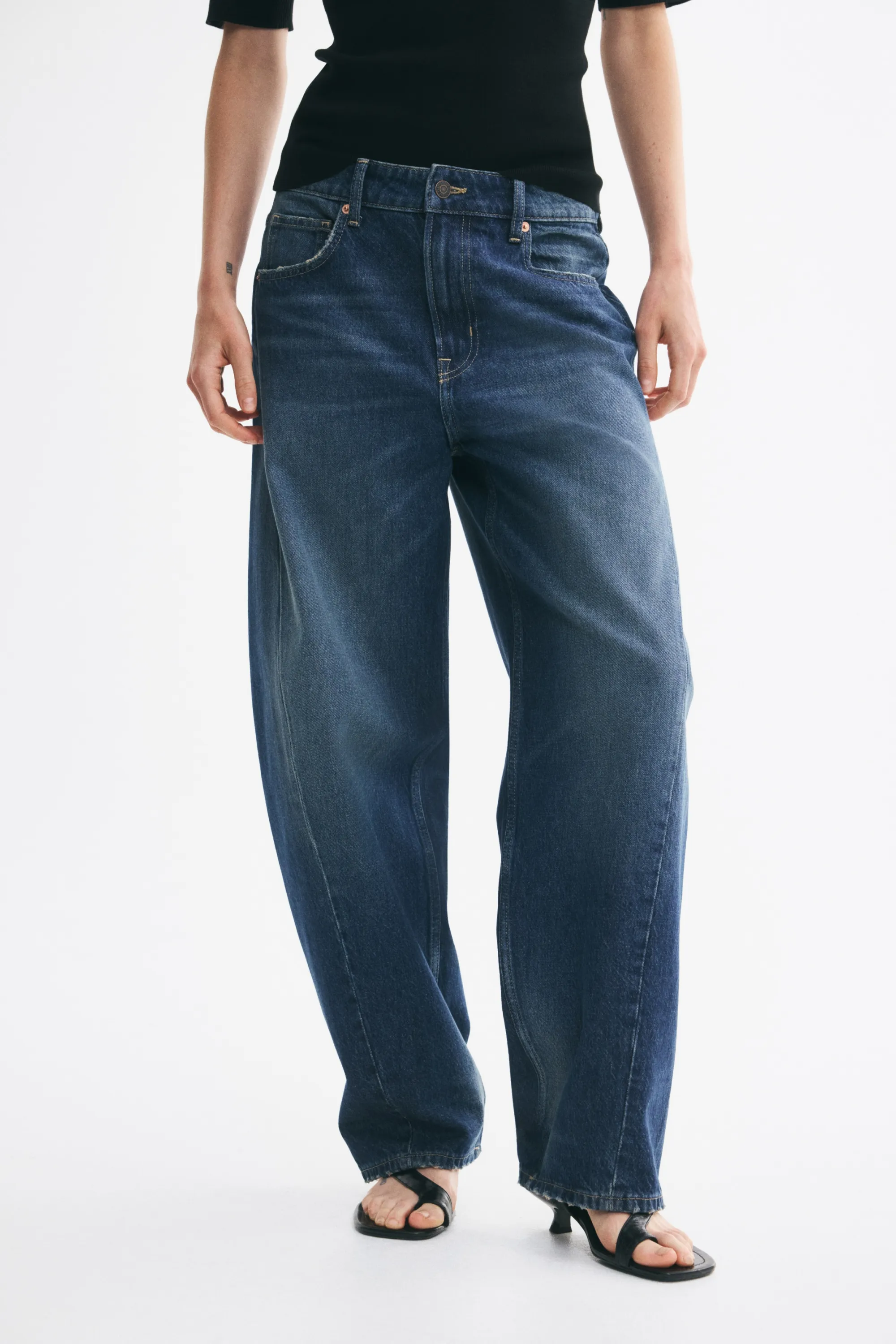Barrel Regular Waist Jeans - Bleu denim foncé