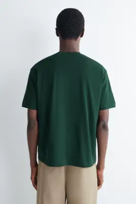 T-SHIRT DÉCONTRACTÉ EN COTON LÉGER - VERT FONCÉ — photo 3