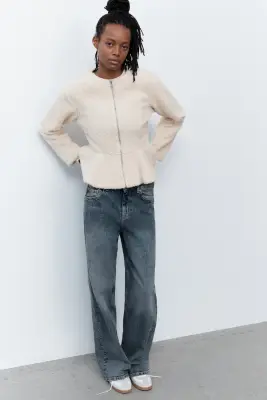 Veste péplum en tissu Teddy bear - Beige clair — photo 2