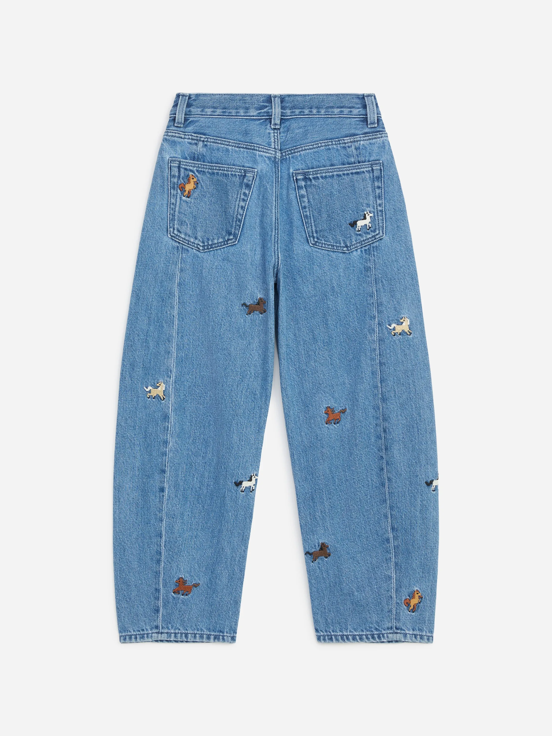 Jean barrel brodé - Bleu/Chevaux