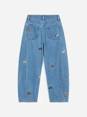 Jean barrel brodé - Bleu/Chevaux — photo 1