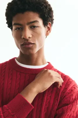 Pull Regular Fit en maille torsadée - Rouge — photo 1