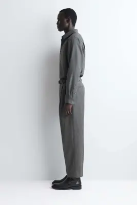 PANTALON À PLIS DROIT DÉCONTRACTÉ EN LAINE - GREY MÉLANGE — photo 1