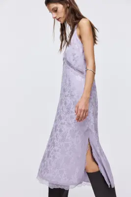 Robe en tissu jacquard avec dentelle - Lilas — photo 3