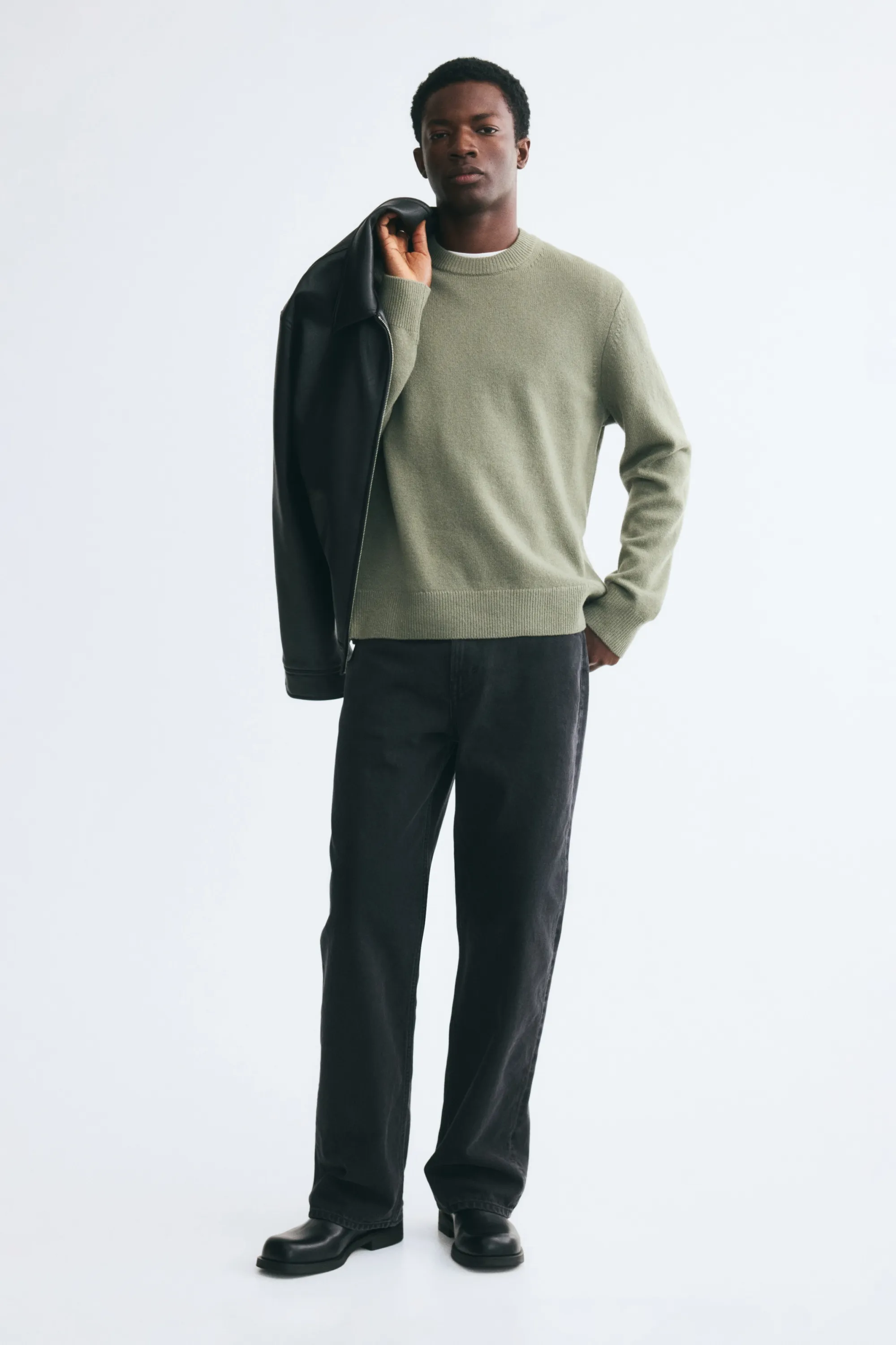 Pull Regular Fit en laine - Vert ancien