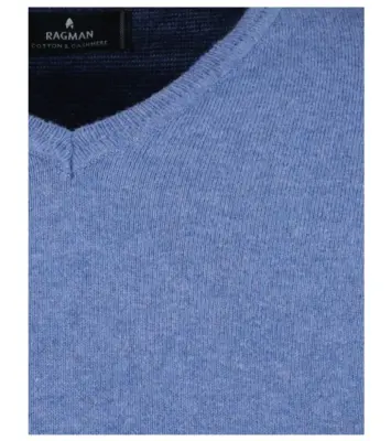 RAGMAN PULL COTON CASHMERE COL V Bleu — photo 4
