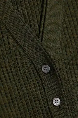 Cardigan en laine fine à col V - Vert foncé — photo 4