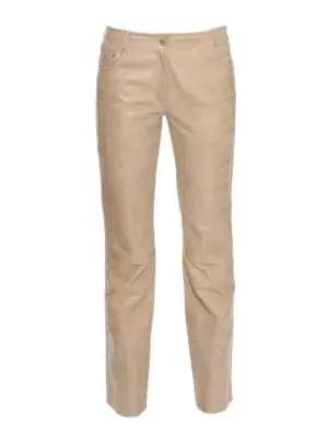 Pantalon en agneau embossé croco beige John Galliano FW 2005 Taille 36 — photo 1