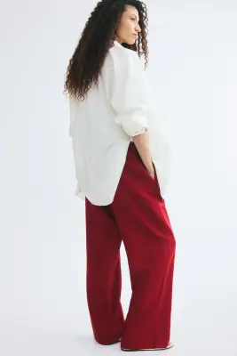 Pantalon en lin mélangé - Rouge foncé — photo 2