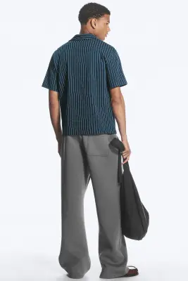 Chemise texturée à manches courtes - Bleu foncé rayé — photo 4