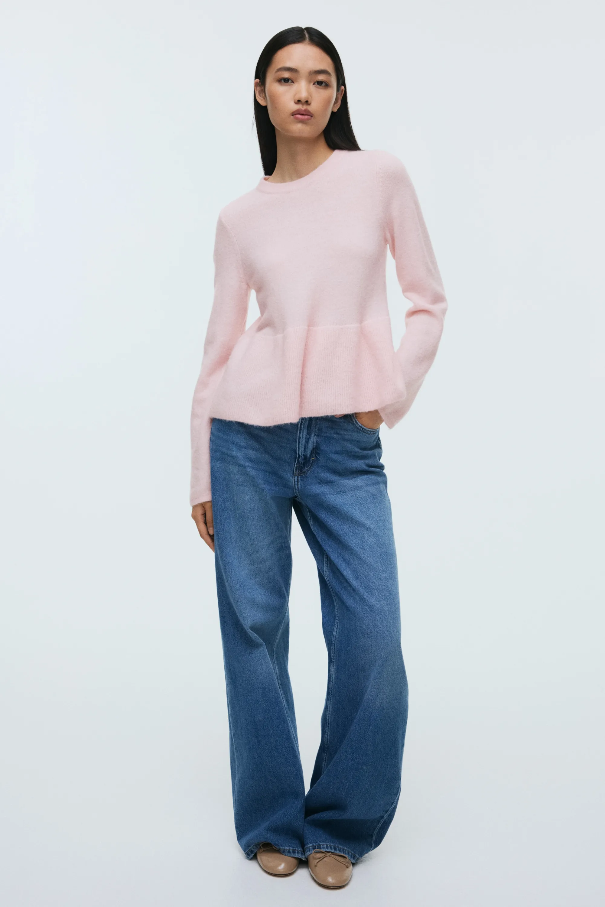 Pull péplum - Rose clair chiné