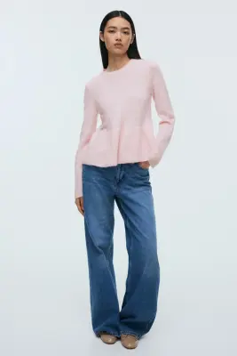 Pull péplum - Rose clair chiné — photo 1
