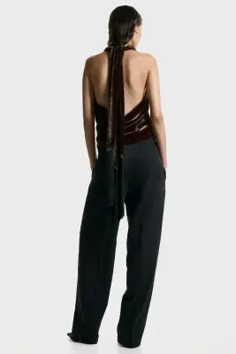 Top dos nu en velours - Marron foncé — photo 4