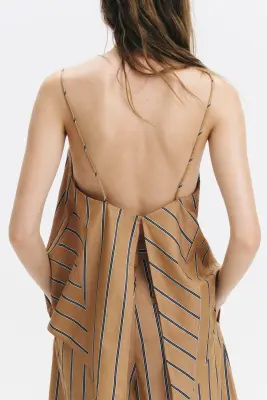 Top asymétrique à bretelles fines - Beige foncé/rayé — photo 2