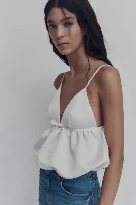Top à bretelles fines avec base à effet boule - Blanc — photo 2