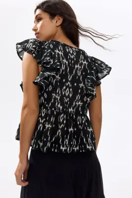 Top volanté en coton - Gris foncé/motif — photo 2