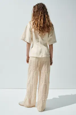 Pantalon en dentelle avec cordon de serrage - Beige clair — photo 2