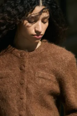 Gilet à épaulettes en mohair mélangé - Marron ancien — photo 2