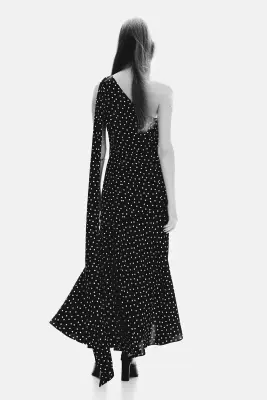 Robe à écharpe en satin - Noir/pois — photo 2