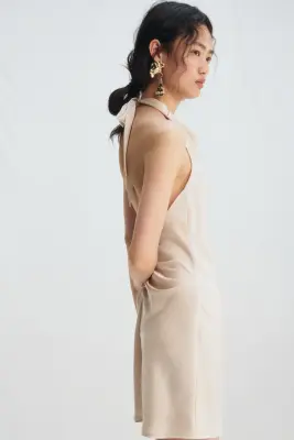 Robe dos nu en satin - Beige clair — photo 3