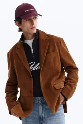 Veste Relaxed Fit en cuir velours - Marron — photo 2